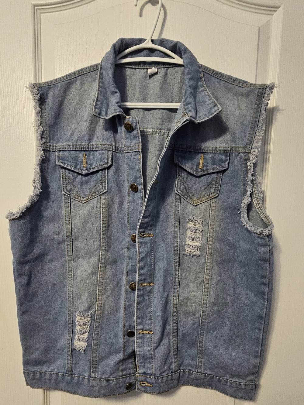 Light Blue Distressed Denim Vest Men Jeans